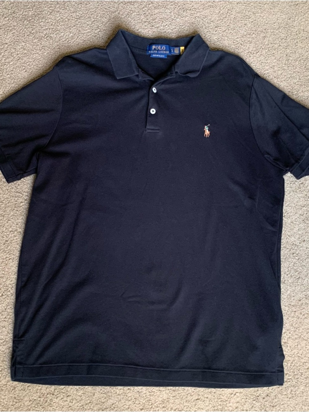 Teens Polo Ralph Lauren XL Black Short Sleeve Polo Shirt Slimming 100% Cotton